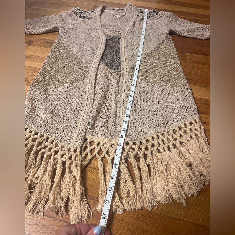 Sz A Miss Me sweater with fringe and lace